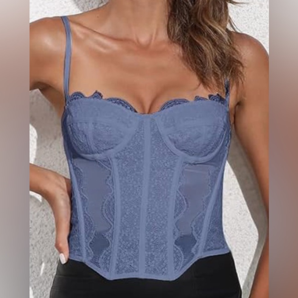 NWT - Dealmore Mesh & Lace Corset Top in Blue Size XS